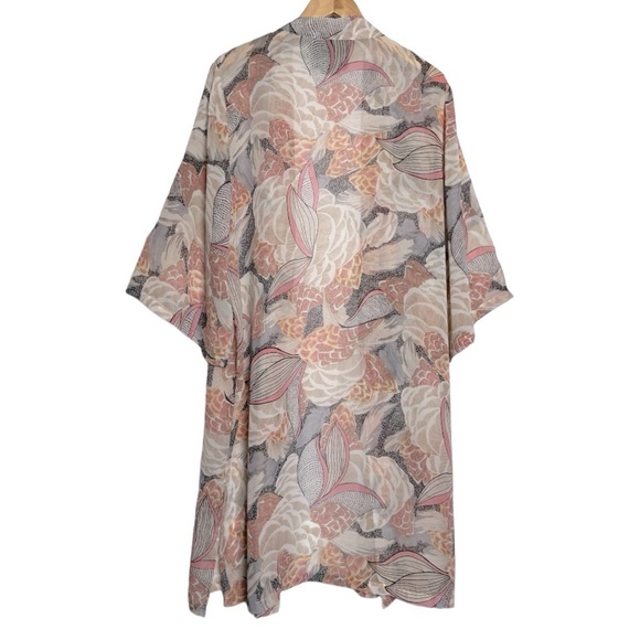 Anthropologie Pink/Tan Floral Kimono 3/4 Sleeve One Size - Picture 3 of 11